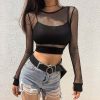 Chic See Through Hollow Out Mesh Crochet Crop Top - Modakawa Modakawa