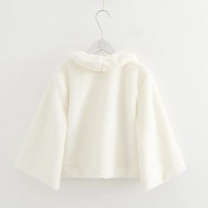 Sweet Flower Embroidery Short Jacket Fuzzy Ball - Modakawa Modakawa