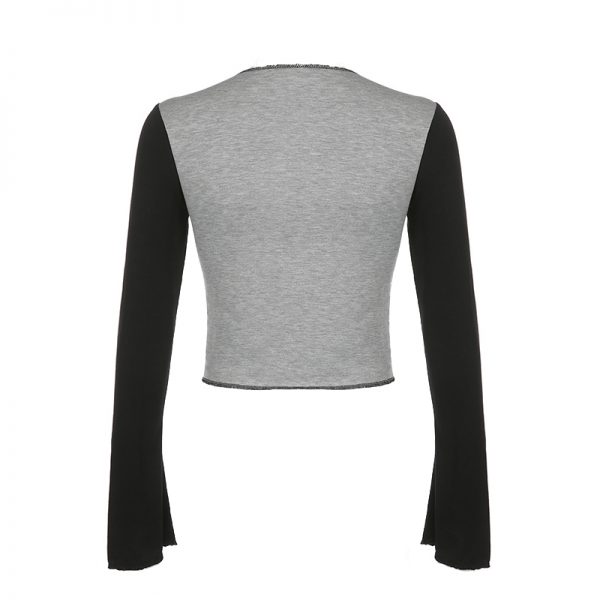 Fashion Star Print Round Collar Colorblock Sweatshirt Top  - Modakawa Modakawa