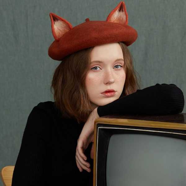 Light Brown Little Fox Beret Hat - Modakawa Modakawa