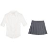 Pure Color Lapel T-Shirt Pleated Skirt Two Pieces  - Modakawa modakawa